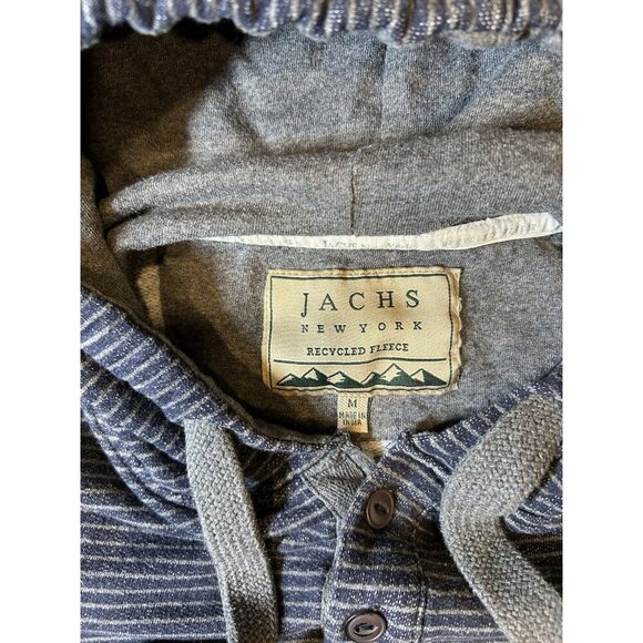 Jachs New York Navy Sustainable Fleece Hooded Henley Striped Size Medium - Picture 6 of 9